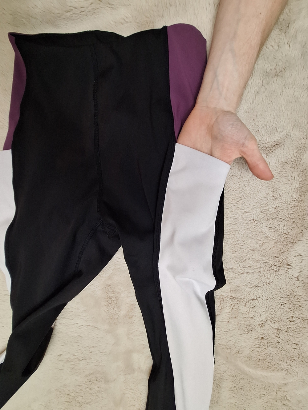 Move Theology Women’s XS Black White Purple Colorblock Ankle High Rise Leggings - Picture 3 of 8